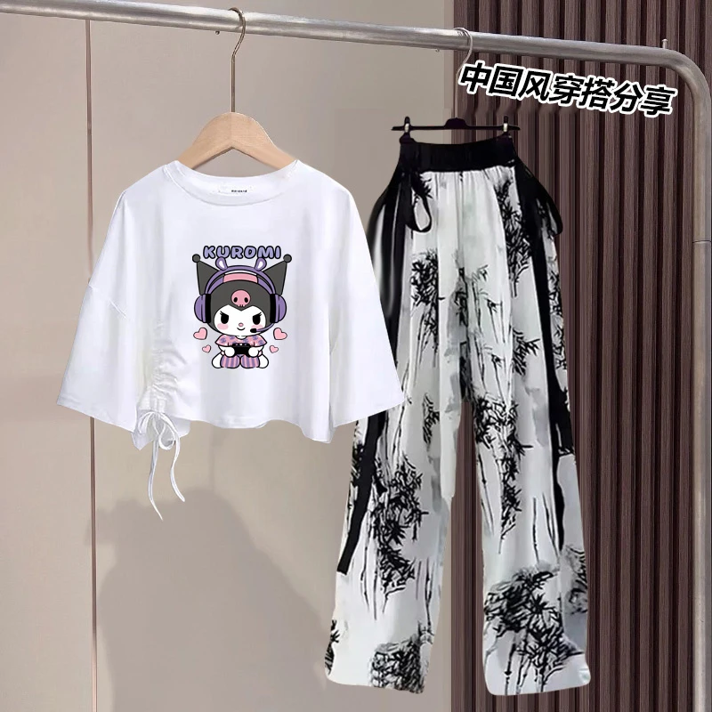 女童夏装套装2025夏季新款儿童短袖上衣国风大童女孩水墨裤两件套