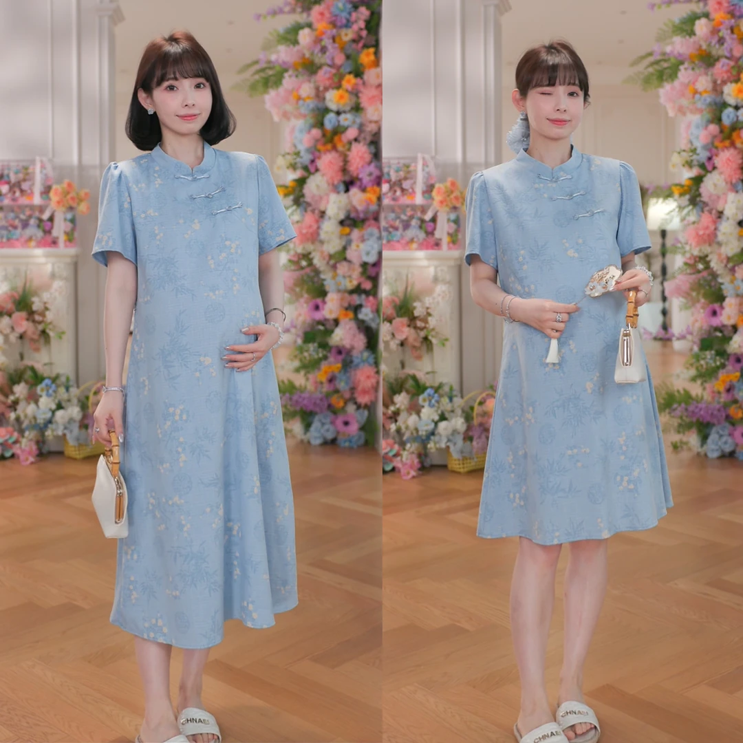 maodan/猫单【碧海中式】孕妇装夏季新中式旗袍长短款孕妇裙中国风
