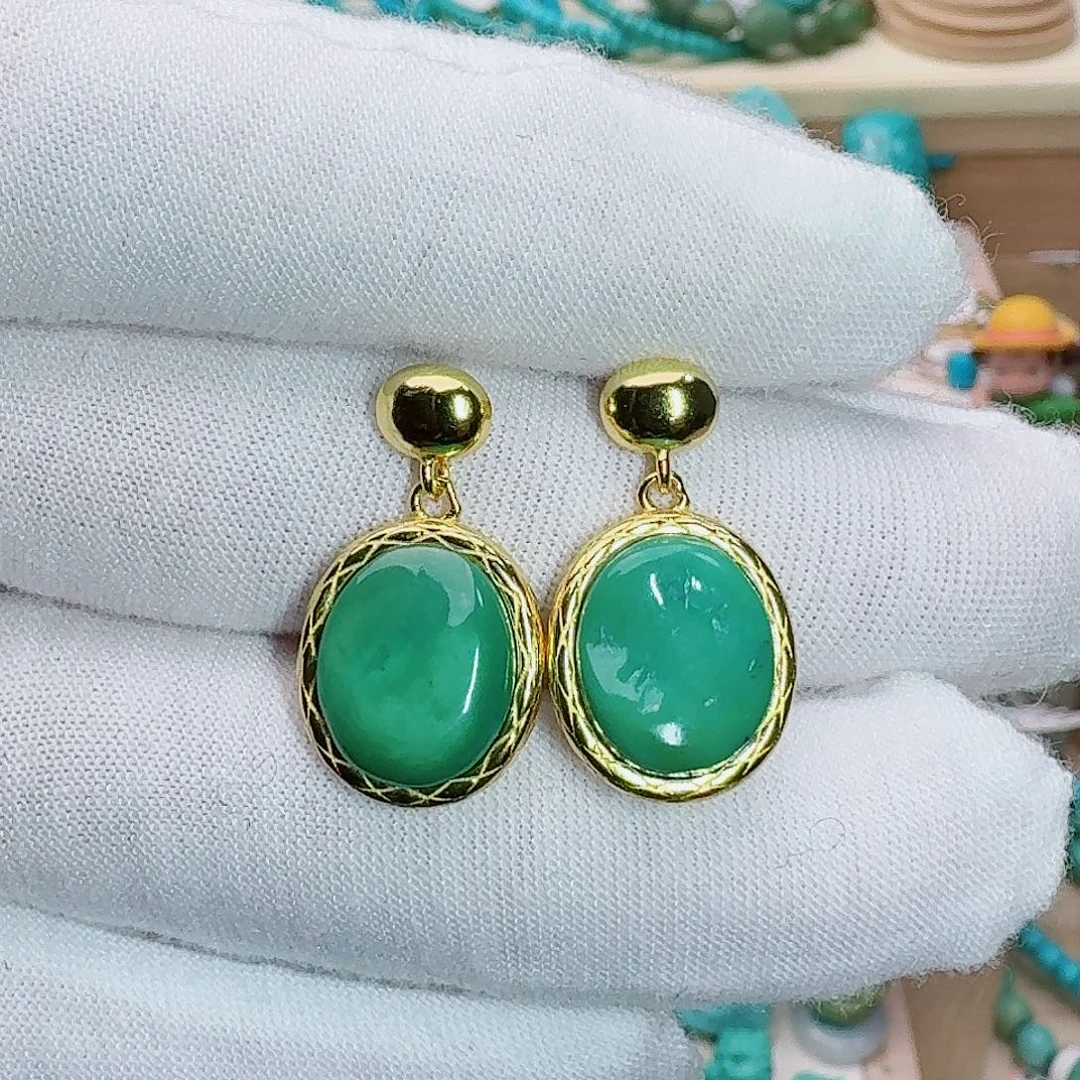 绿松石未镶嵌珠宝奇石港风耳钉