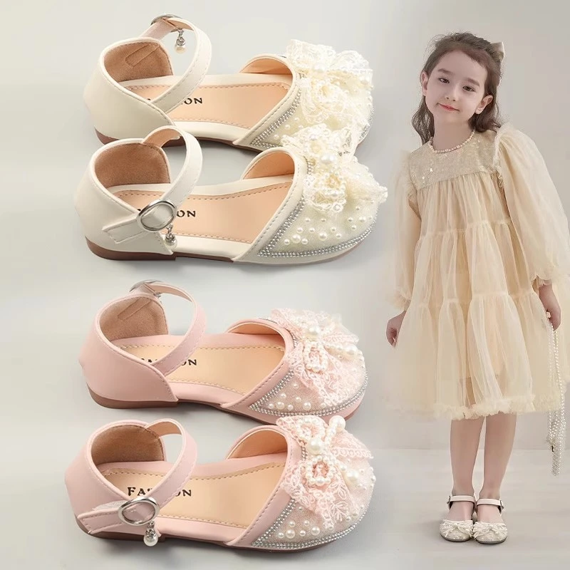 2025春款女童凉鞋公主鞋包头宝宝鞋皮鞋儿童豆豆鞋水钻女童鞋单鞋