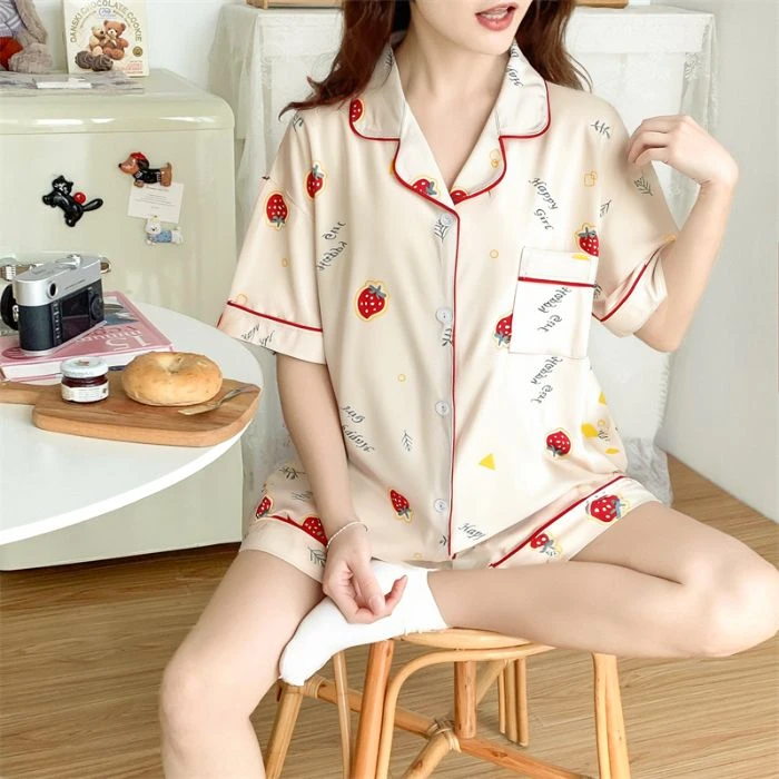 睡衣女款爆款2025新款夏季开衫短袖学生甜美女士薄款家居服套装