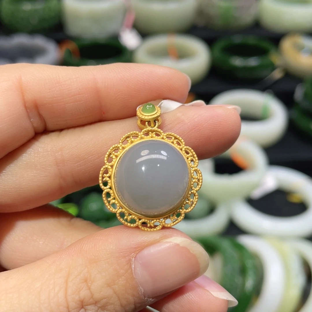 吊坠(不含链)银S925镶嵌和田玉