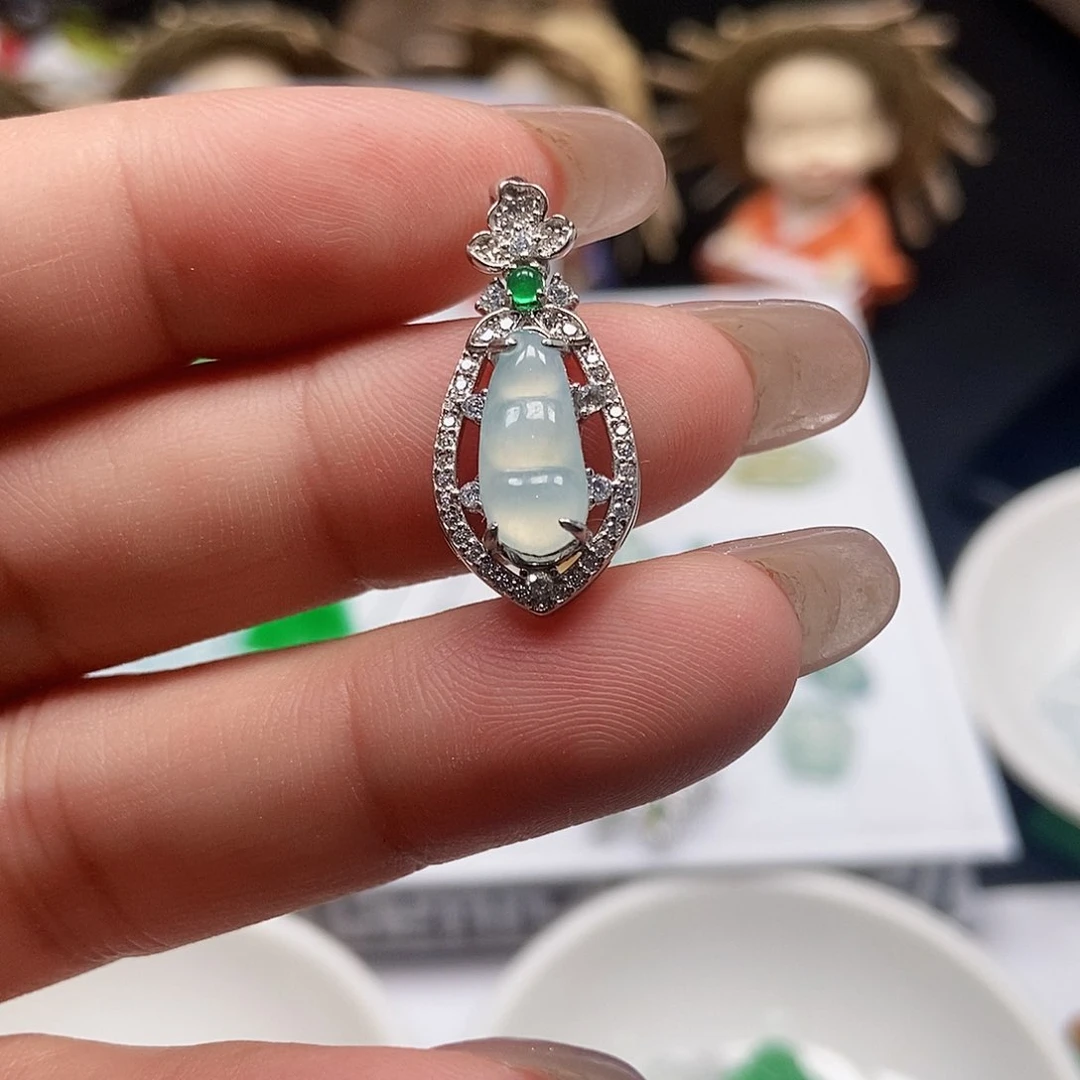 定制翡翠银S925镶嵌豆子