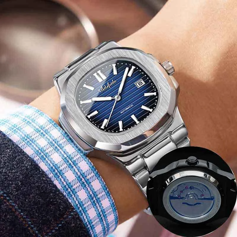 [金仓现发]鹦鹉罗蓝钢带男士时尚大气高端腕表日历款防水夜光-1Q