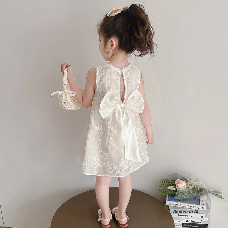 女童夏装背心裙2025新款儿童韩版洋气蝴蝶结公主裙宝宝夏季连衣裙