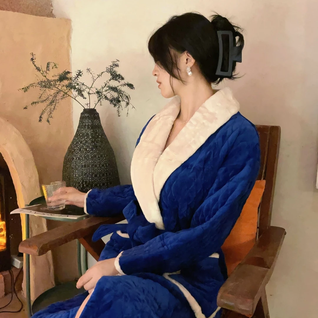 韩牌高级三层夹棉睡袍