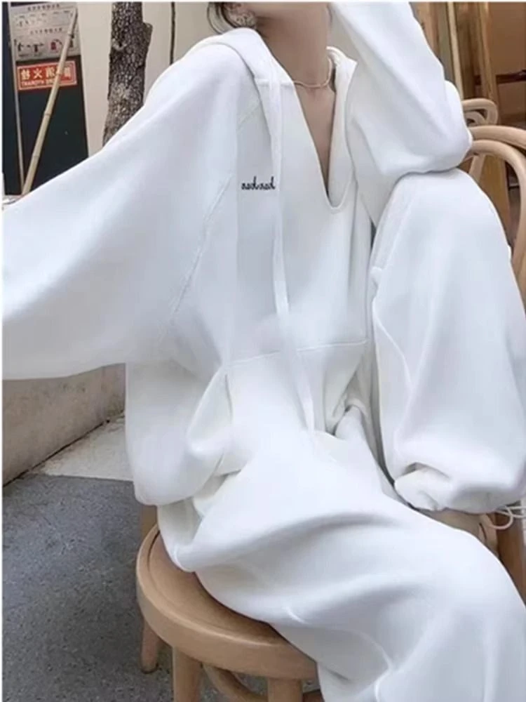 特大码300斤胖MM连帽卫衣阔腿裤两件套女春秋新款休闲运动服套装2