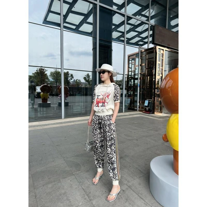 （编号331）短袖印花绸缎套装减龄穿搭宽松高级感两件套1227