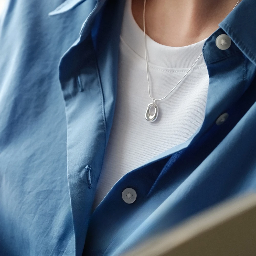 钛钢吊坠 不规则实心椭圆吊坠项链男小众时尚毛衣链简约锁骨链