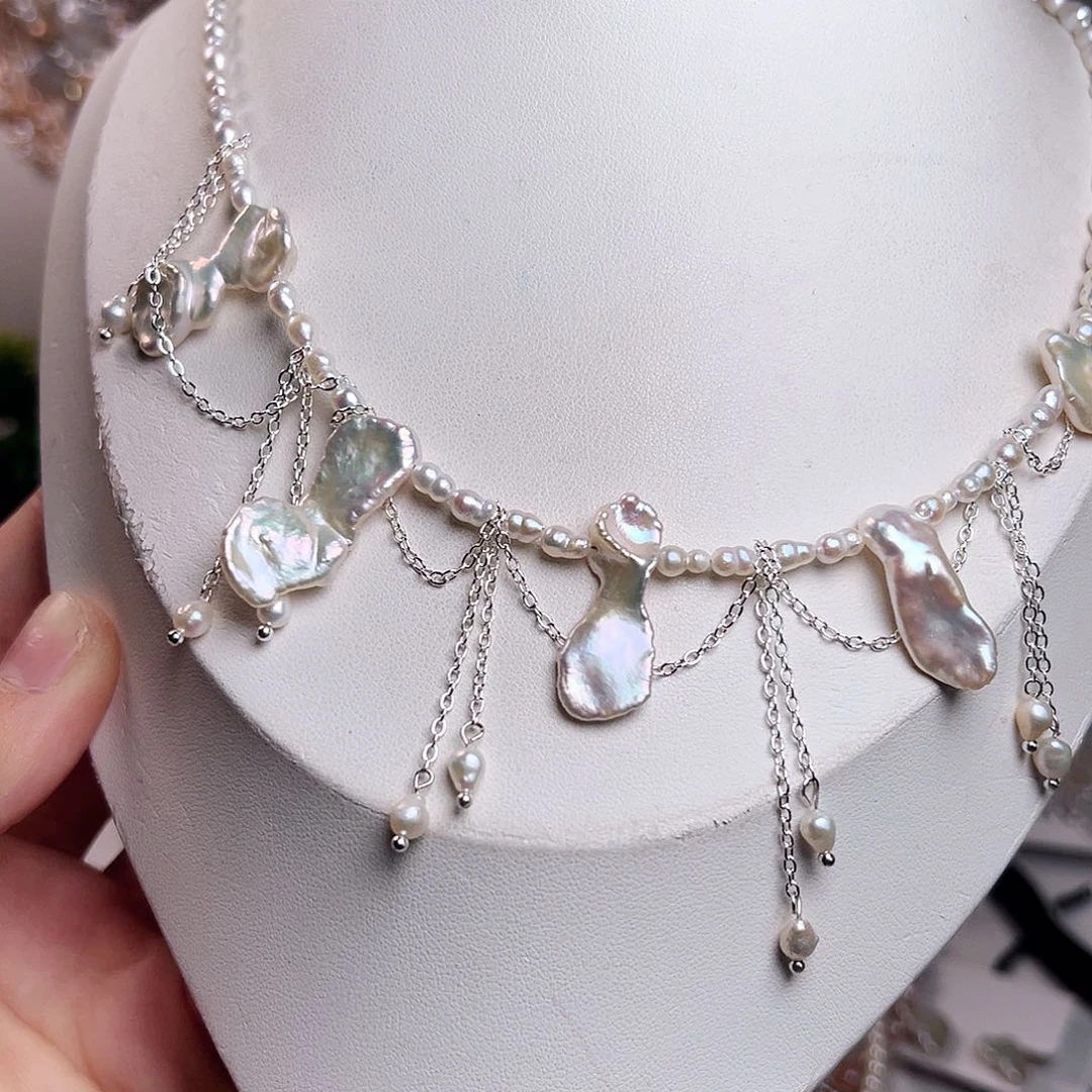 淡水珍珠银S925镶嵌颈饰