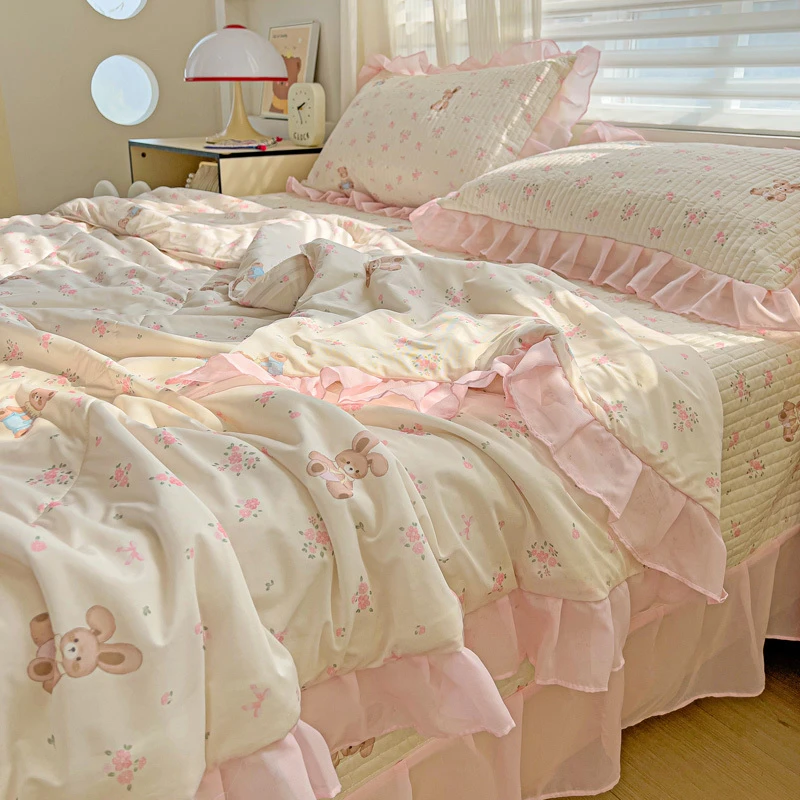 法式夏季冰丝凉感丝床盖款凉席夏被四件套单双人夏凉被空调被单件