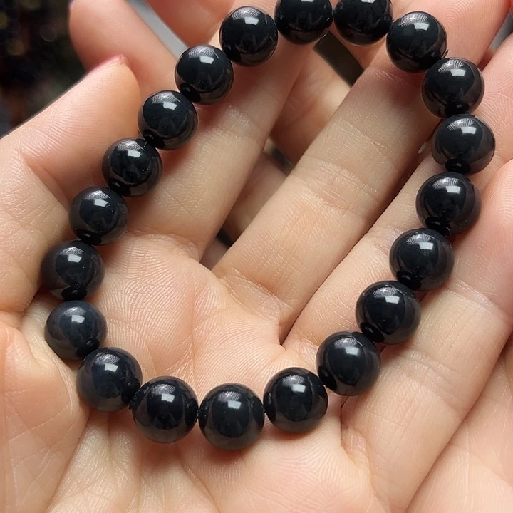 和田玉（墨玉）未镶嵌颈饰卡10圆珠福利款