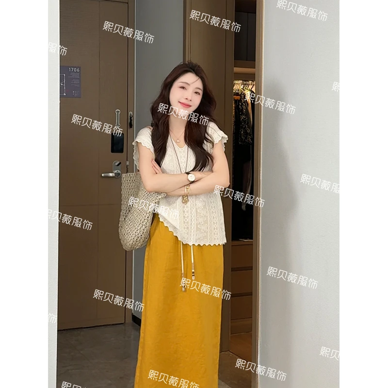 熙贝薇6 欧洲站V领蝴蝶蕾丝飞飞袖显瘦针织吊带背心 G7977