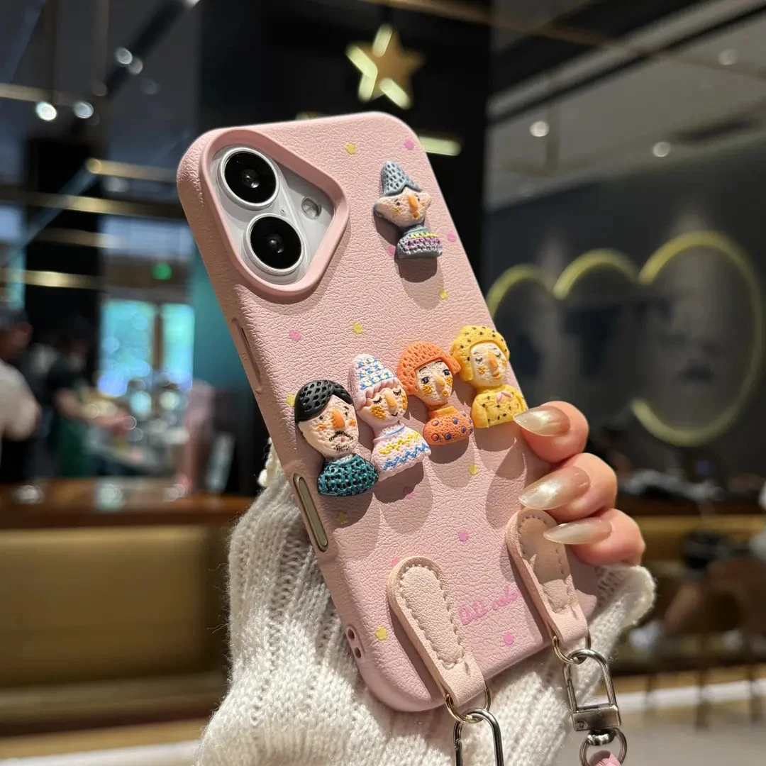 立体卡通人仔适用苹果16promax手机壳iPhone15可爱14新款13皮质12