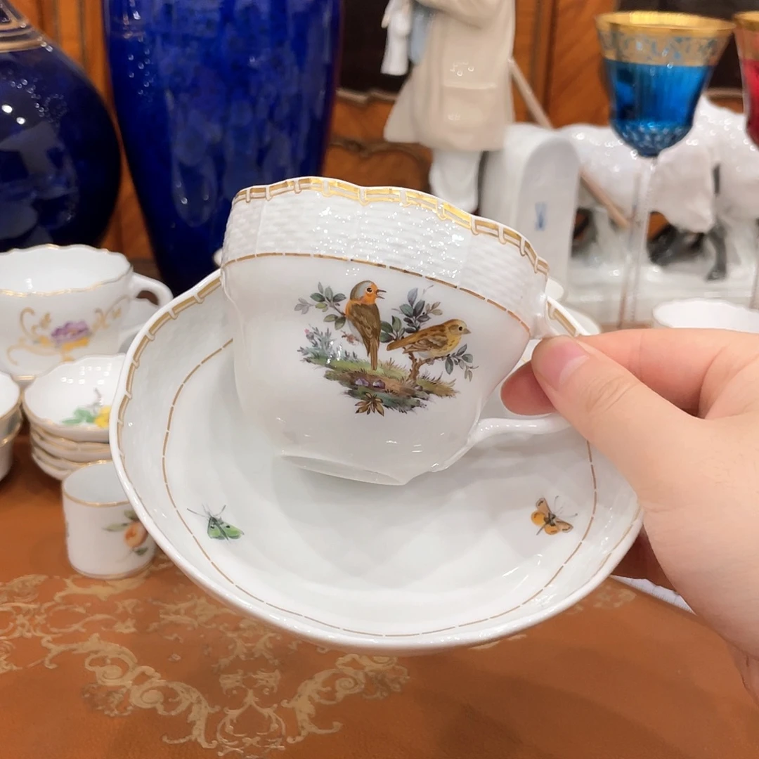 摆件中古一等鸟绘咖啡杯