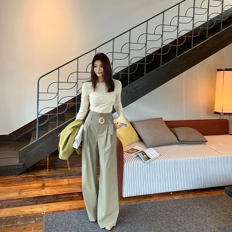 【ALONE SAVOR】龍喜儿罗布泊 早秋高级慵懒风捏褶休闲裤Z055