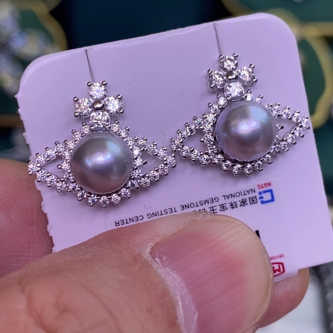 银S925镶嵌耳饰海水珍珠
