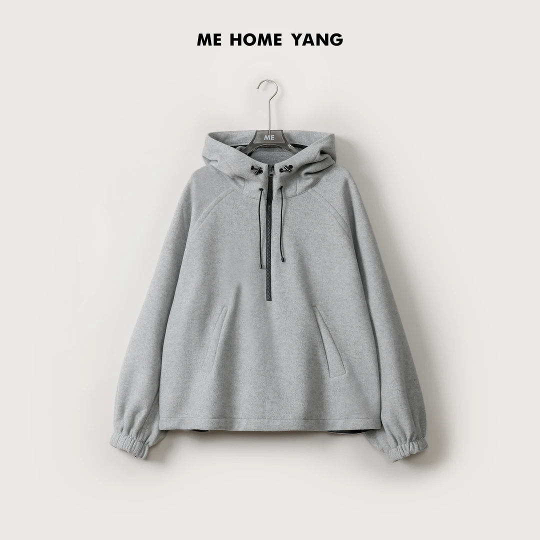 ME【松弛基因】绵羊毛混纺插肩袖连帽灰色宽松休闲高端卫衣MEQA3733