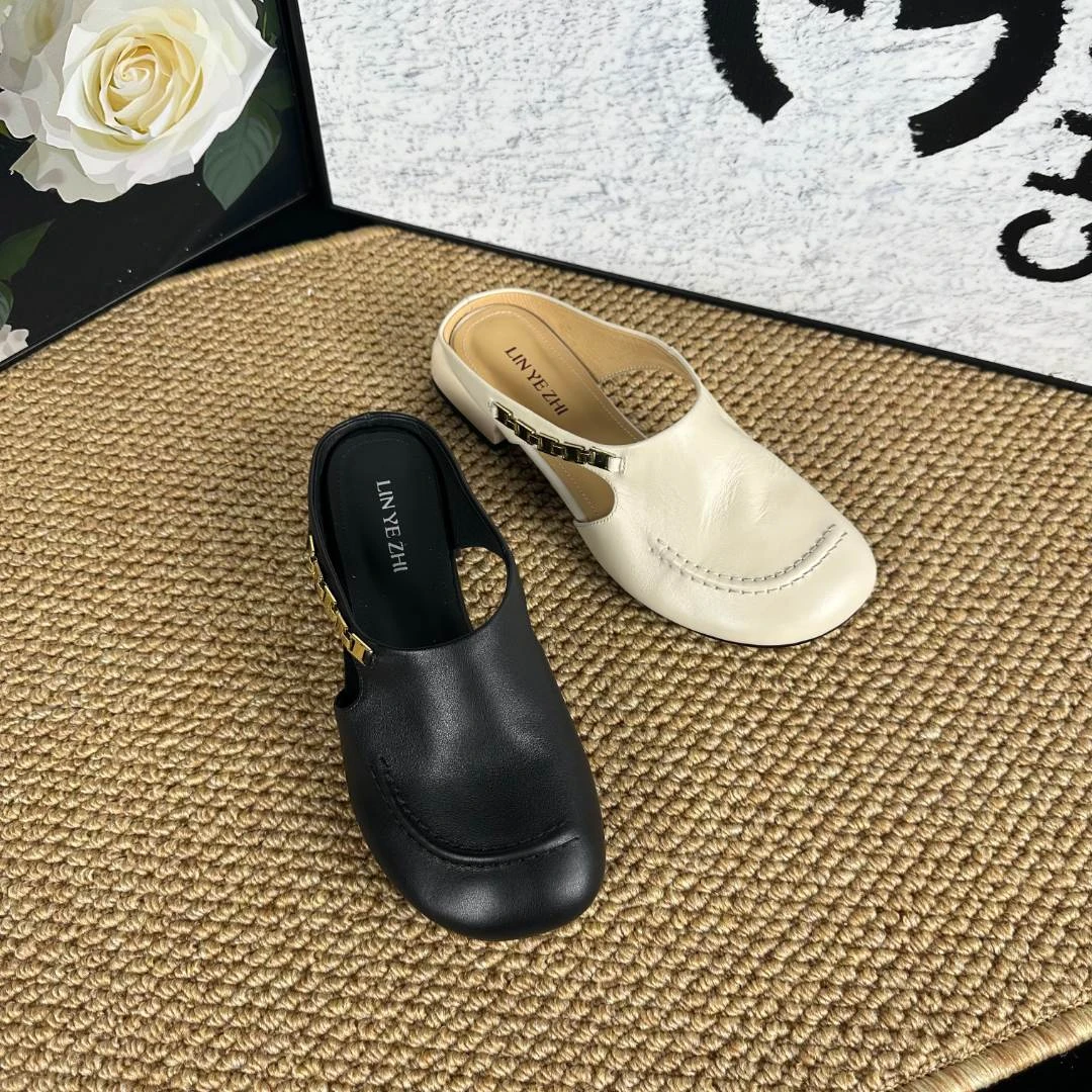 【霖叶枝】休闲穆勒鞋真皮手工穆勒半托A-7057/跟高3cm