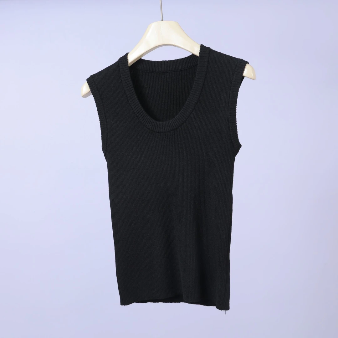 R-00504 舒适软糯！秋冬女士简约纯色百搭显瘦修身针织无袖背心