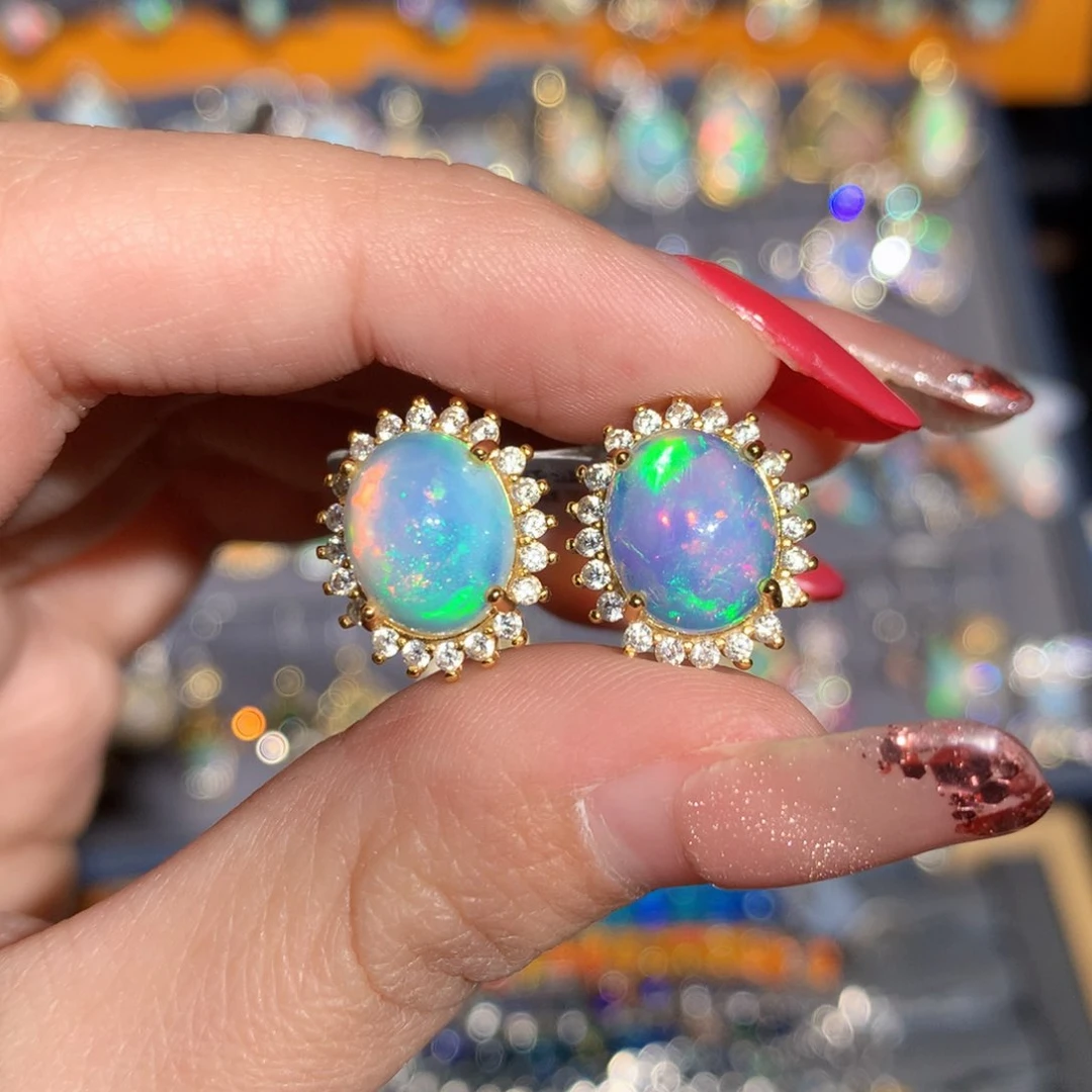 银S925镶嵌欧泊欧泊耳饰y