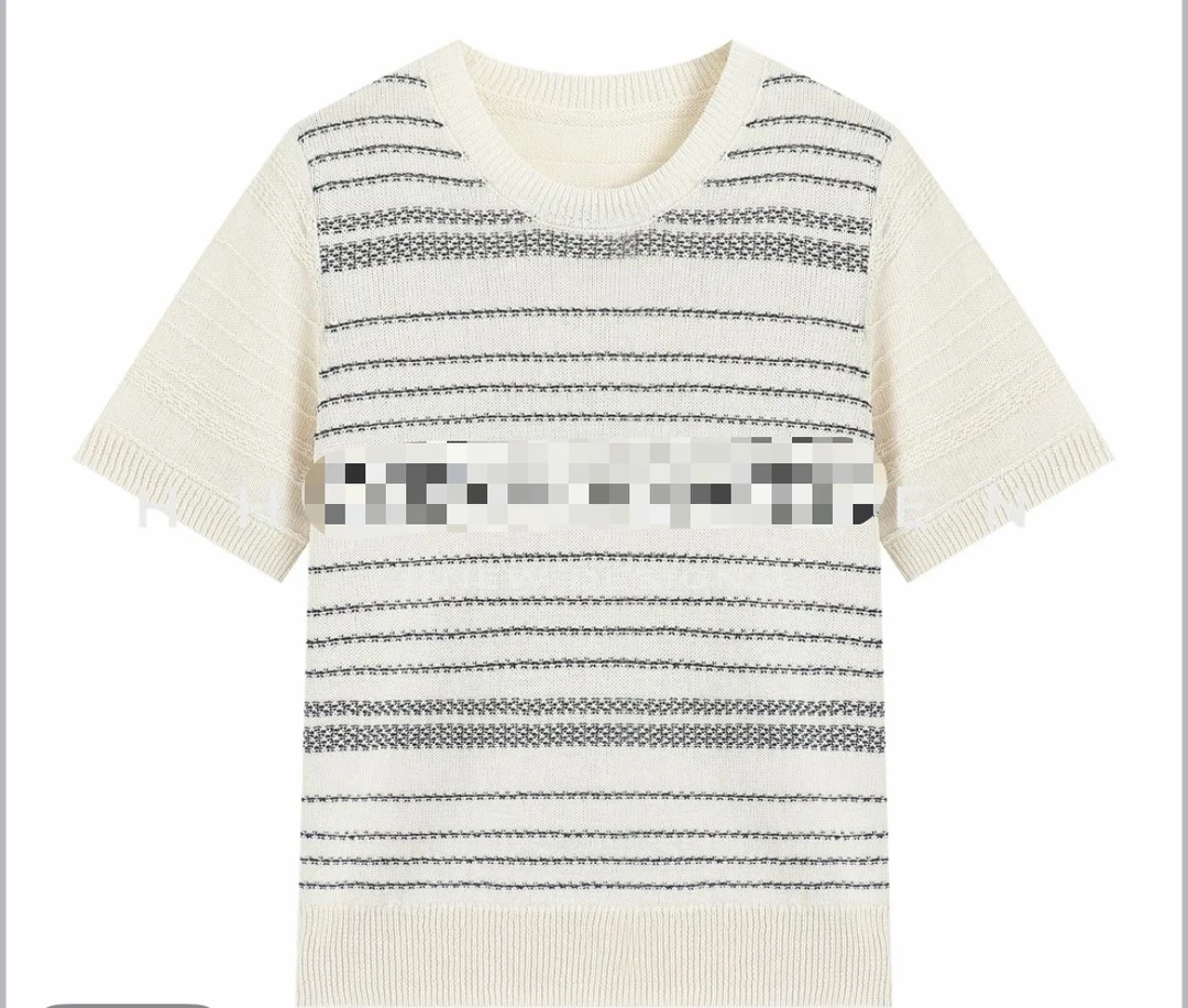 【可可心选】风林晚”25夏百搭宽松圆领和纸纱条纹显瘦上衣女