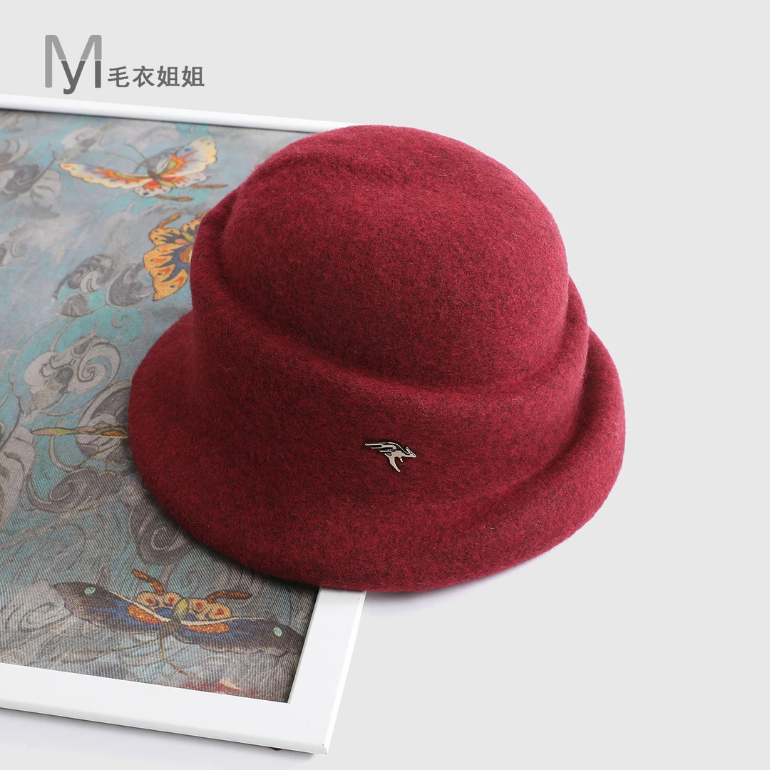 秋冬复古显脸小时髦圆顶帽毛绒礼帽女830-019