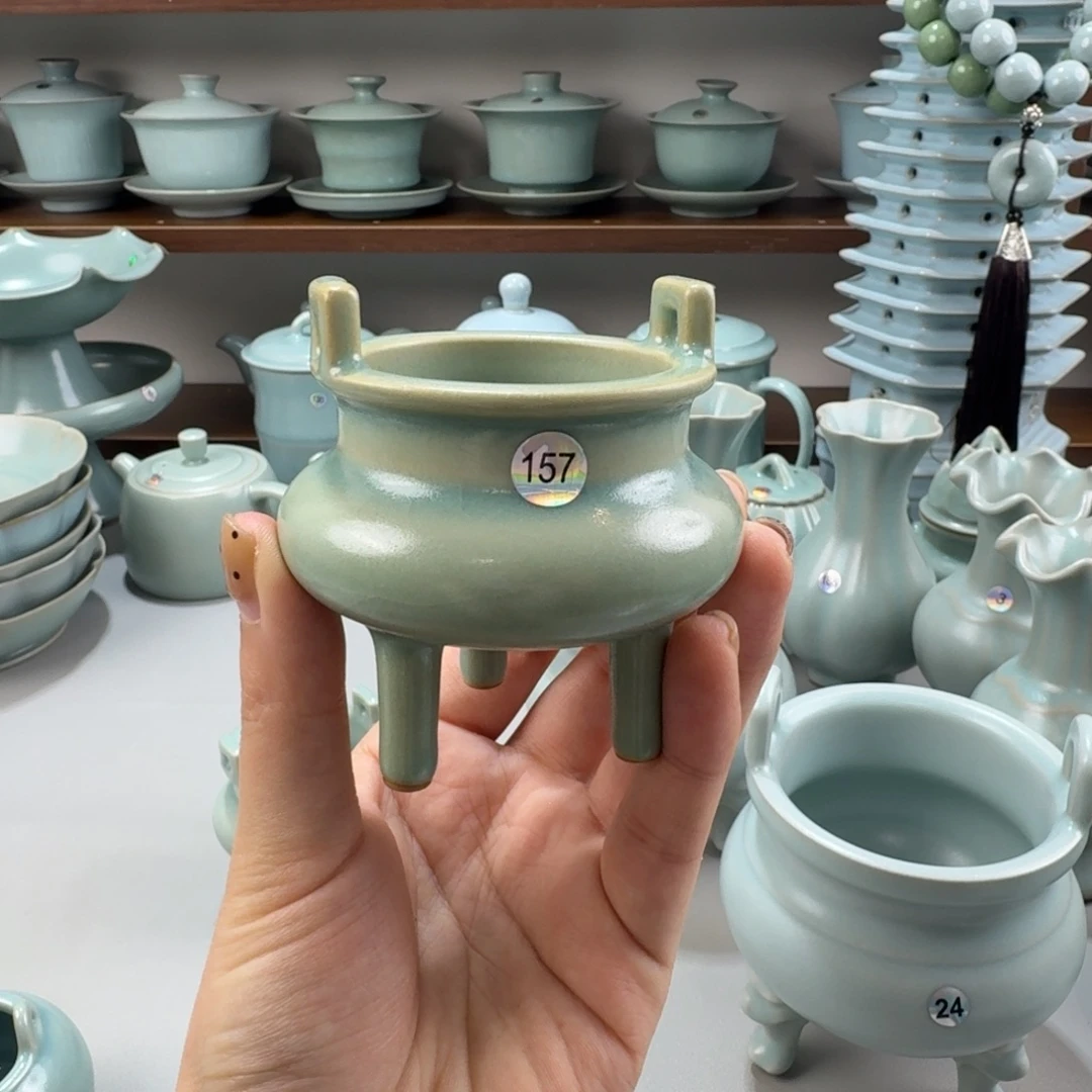 瓷摆件微瑕汝窑仿古釉线香炉