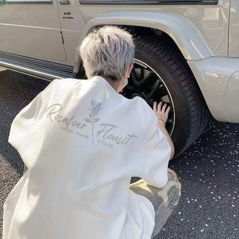 【T恤】吸汗短袖街头风宽松型几何T恤黑色时尚英伦风和纸纱