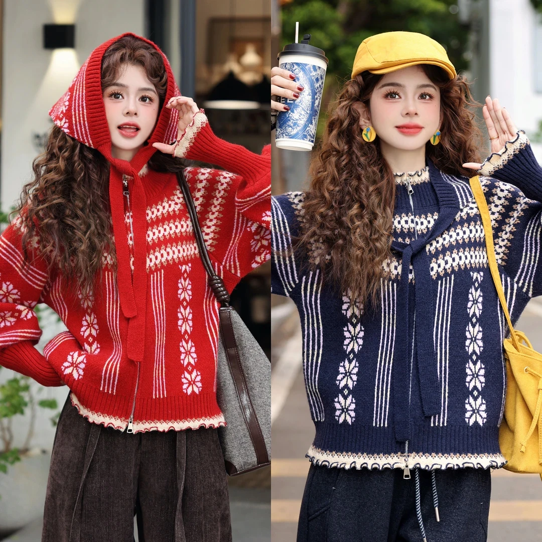 【木屋雪花】港风复古秋冬加厚针织宽松百搭毛衣韩版针织衫洋气上衣