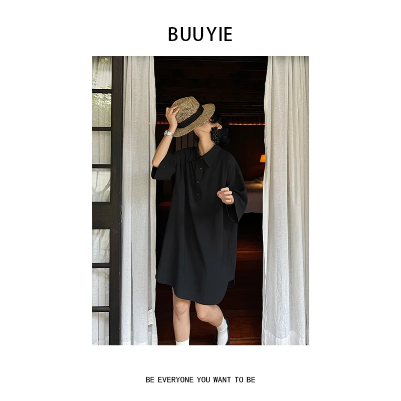 BUUYIE 25SS【深澜】宽松显瘦遮肉短袖POLO衫 250719