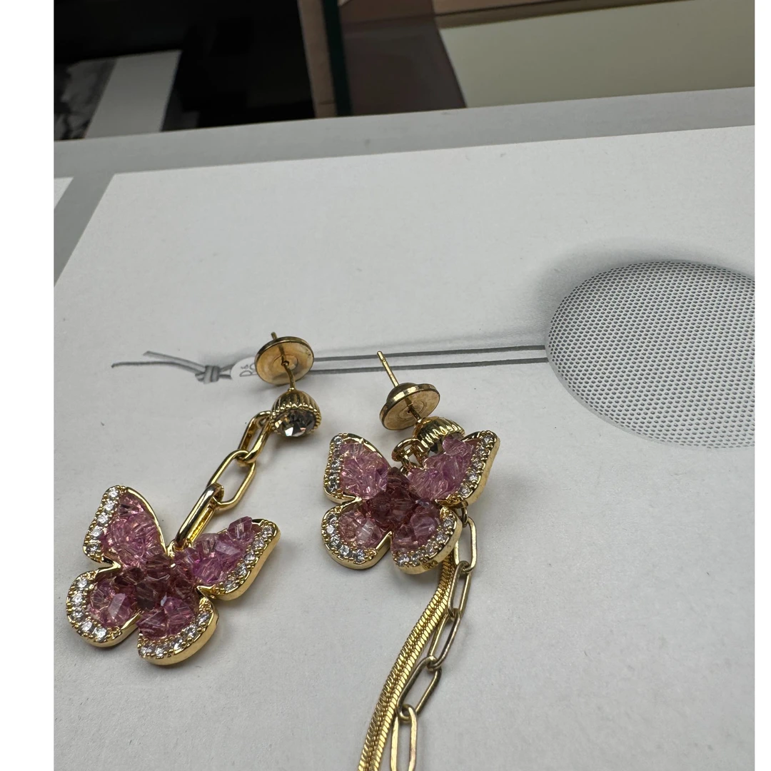 铜合金合成锆石耳饰 轻奢时尚百搭小众长款彩色紫色耳钉ed3725