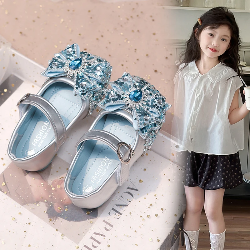 女童单鞋公主鞋亮片皮鞋舞蹈鞋秋季水晶小皮鞋儿童鞋子女孩演出鞋