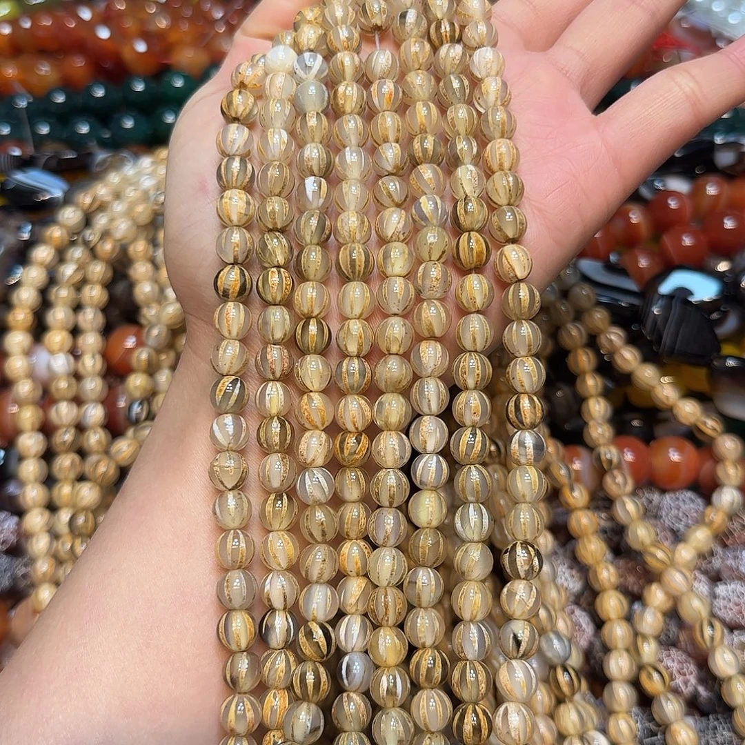 玛瑙/玉髓合金珠宝半成品8mm香槟色南瓜珠一条