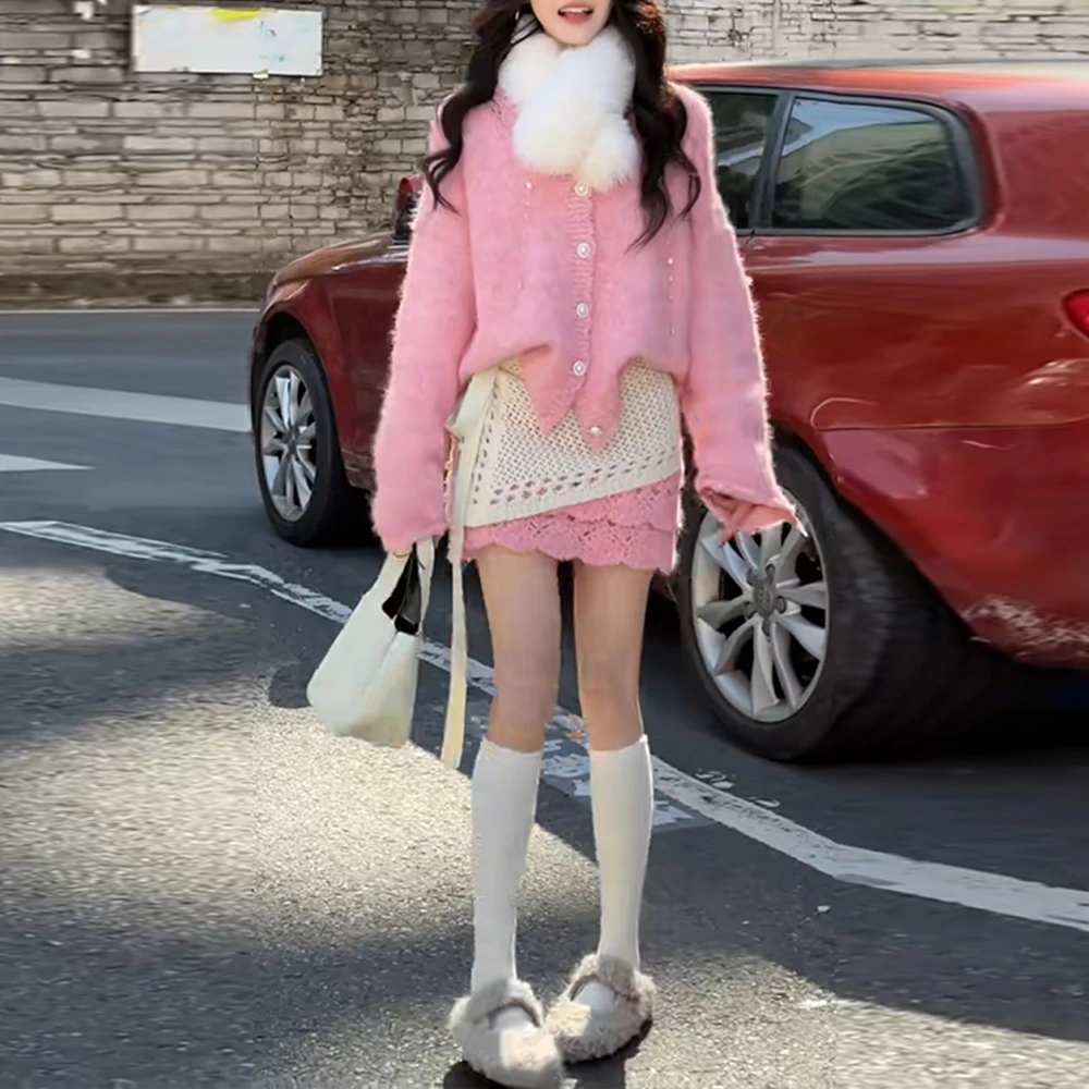 抽绳蕾丝拼接针织裙套装时髦秋冬宽松版型出街松弛温柔风格款