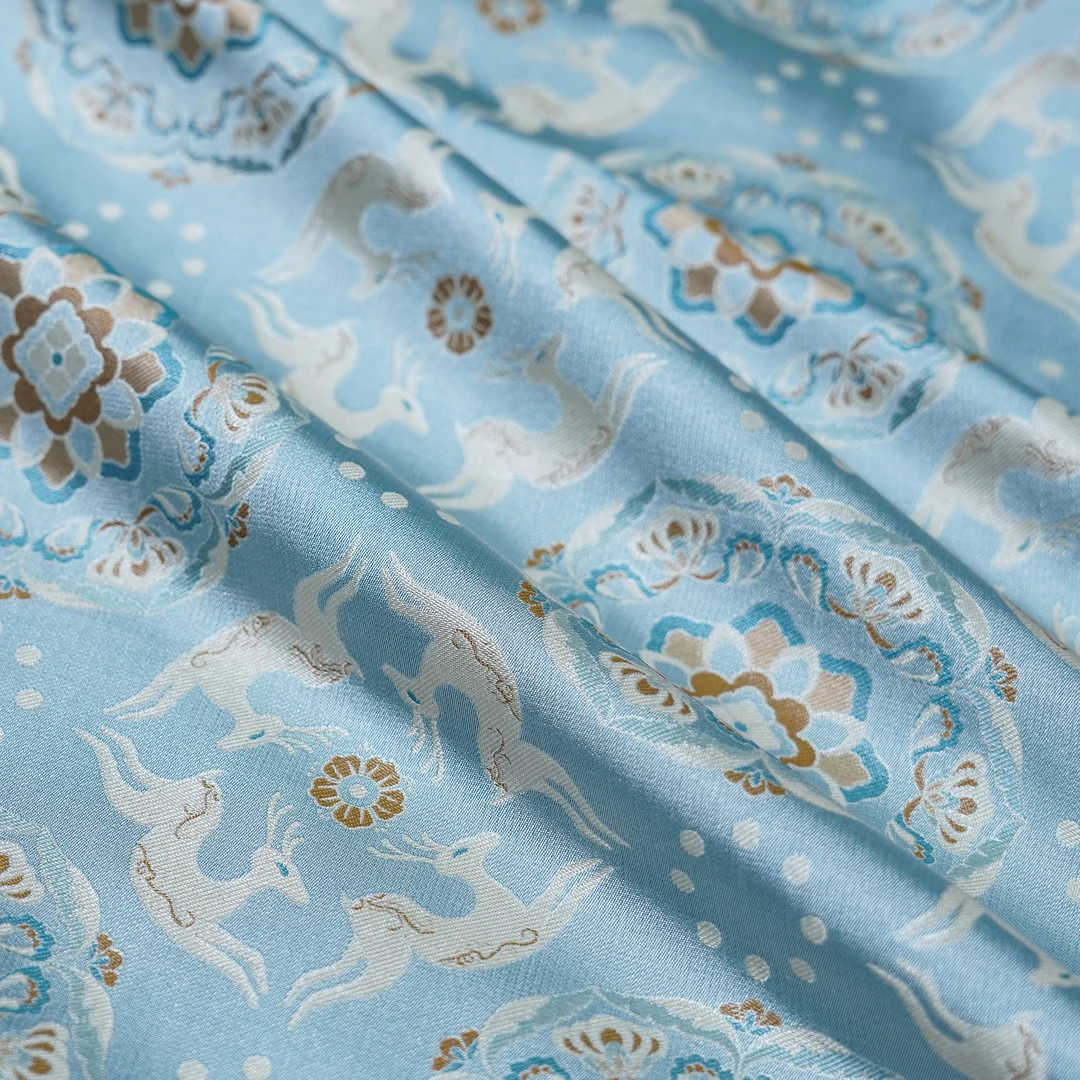 1米链接 拾悦丝绸 钱小萍宝花奔鹿 面料（面料特殊一经裁剪不退换）