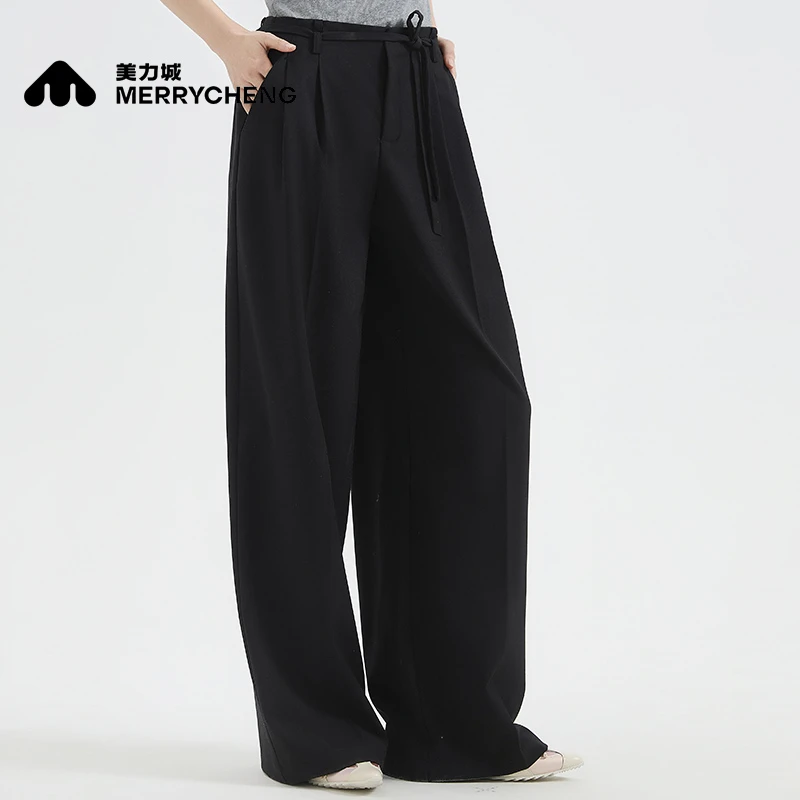 美力城春夏宽松垂感显瘦休闲裤阔腿直筒西装裤加长拖地长裤女