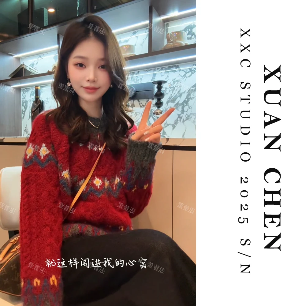 【珊瑚岛】秋季女士复古港风针织毛衣厚款ins新款潮牌女装#9222