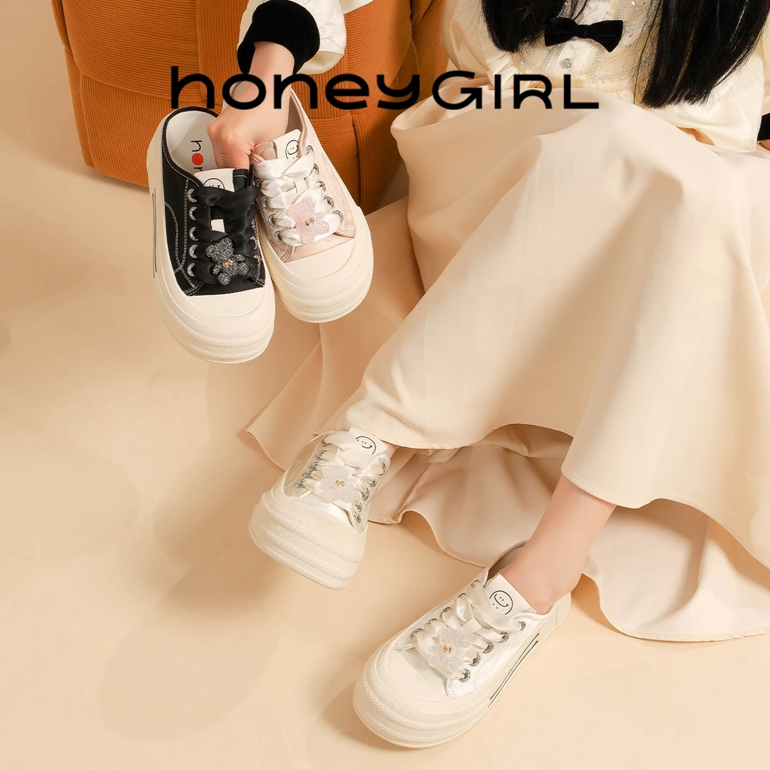 【沙丁小熊】夏季外穿半拖鞋女2025新款一脚蹬懒人鞋厚底女鞋KL021