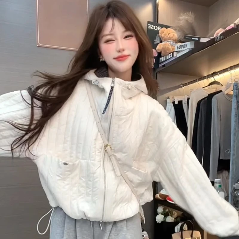 短款连帽外套女夹棉加厚秋冬新款2025韩系流行爆款巨好看棉服上衣