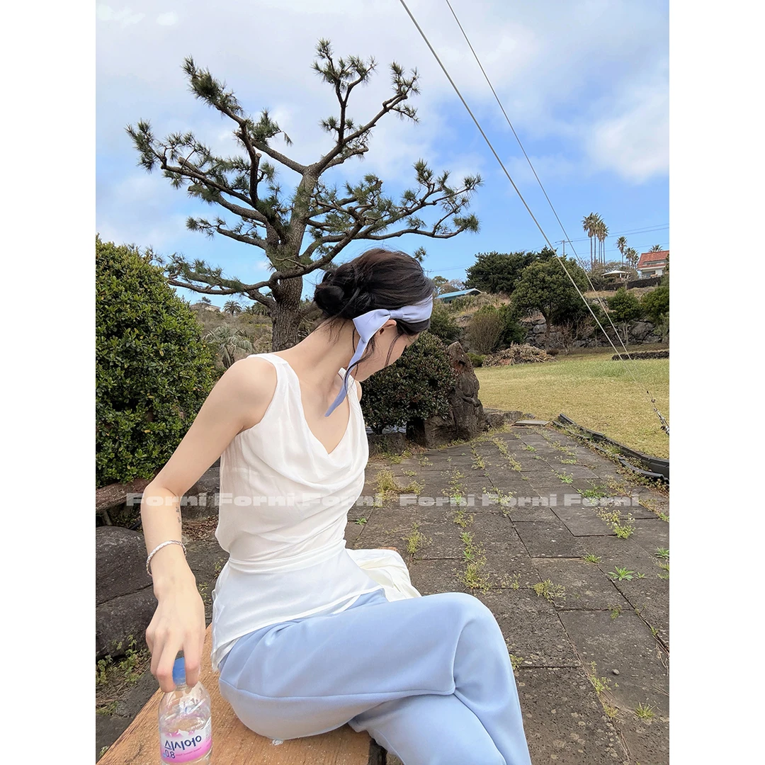 FORNI 夏日乐悠悠 法式气质清透感双层网纱无袖U领背心