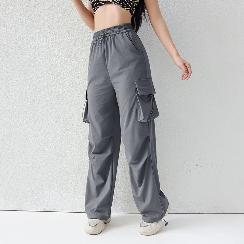 灰色美式工装裤女春夏季高腰休闲阔腿运动裤小个子冰丝速干束脚裤