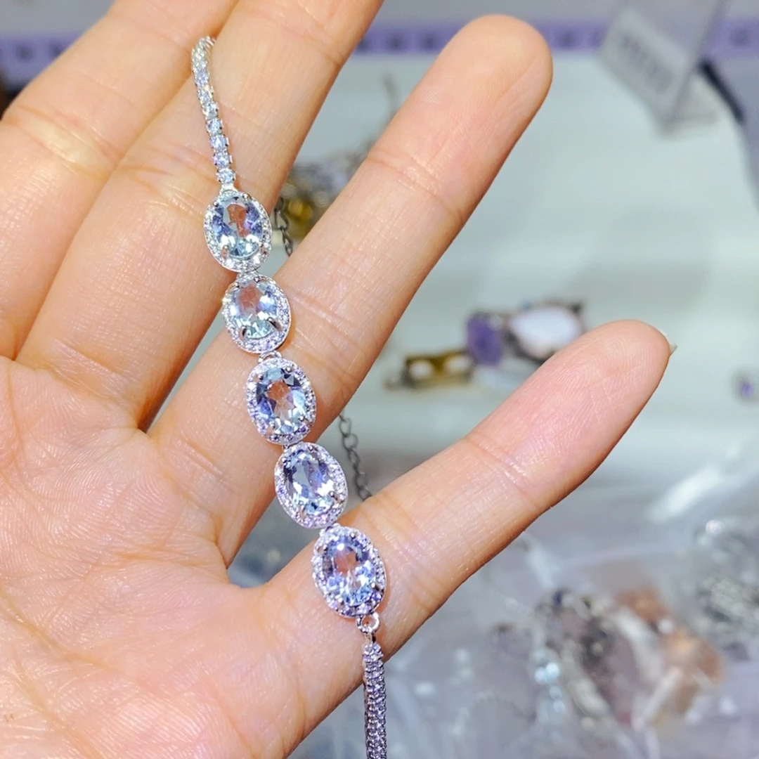 银S925镶嵌手链海蓝宝石