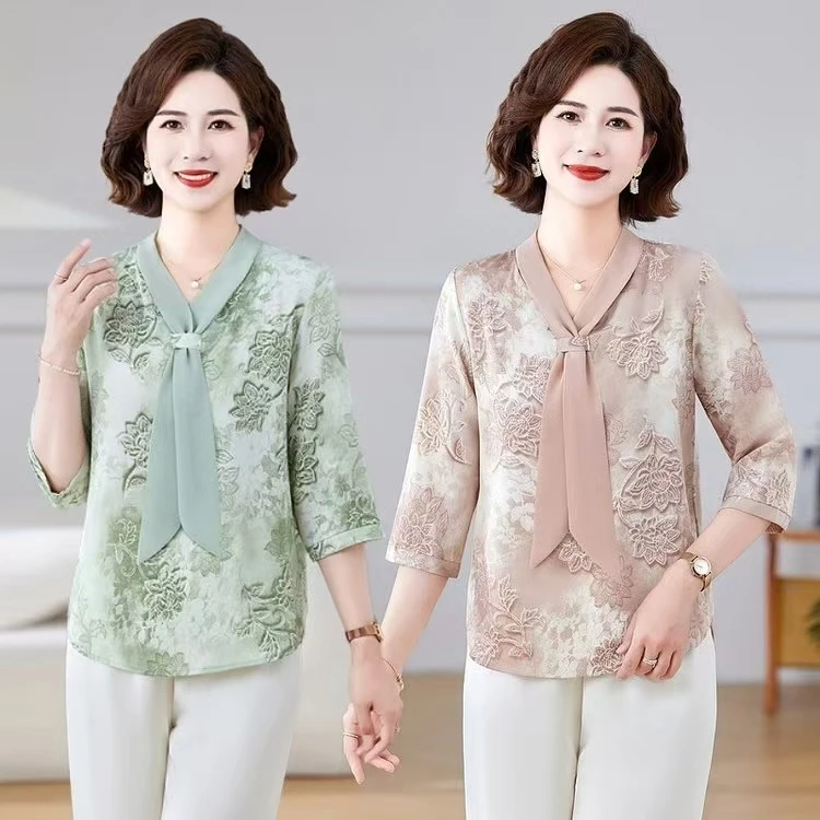 妈妈时尚夏装减龄小衫2025中老年女夏季七分袖洋气中年妈妈装夏季