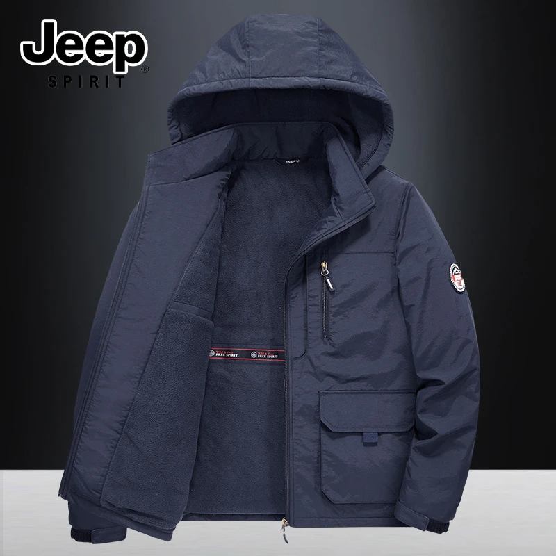 JEEP吉普加绒夹克外套男加厚秋冬季工装宽松防风大码男装运动防水