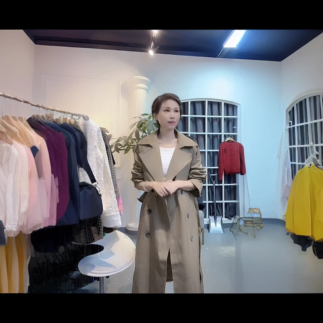 双排扣里布菱形格风衣-果梓638-（衣长106）