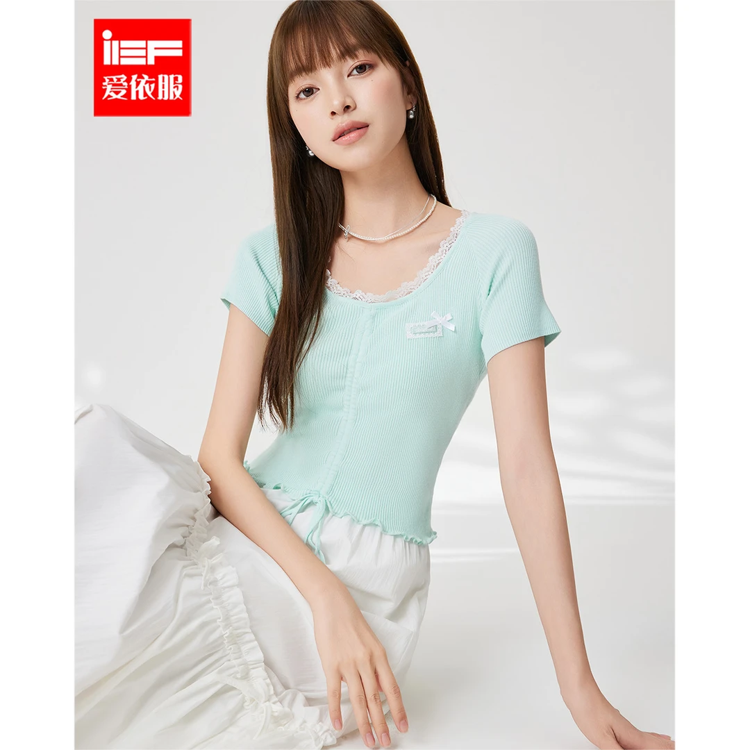 IEF/爱依服2025夏季新款法式温柔气质少女百搭显瘦短款女毛织上衣