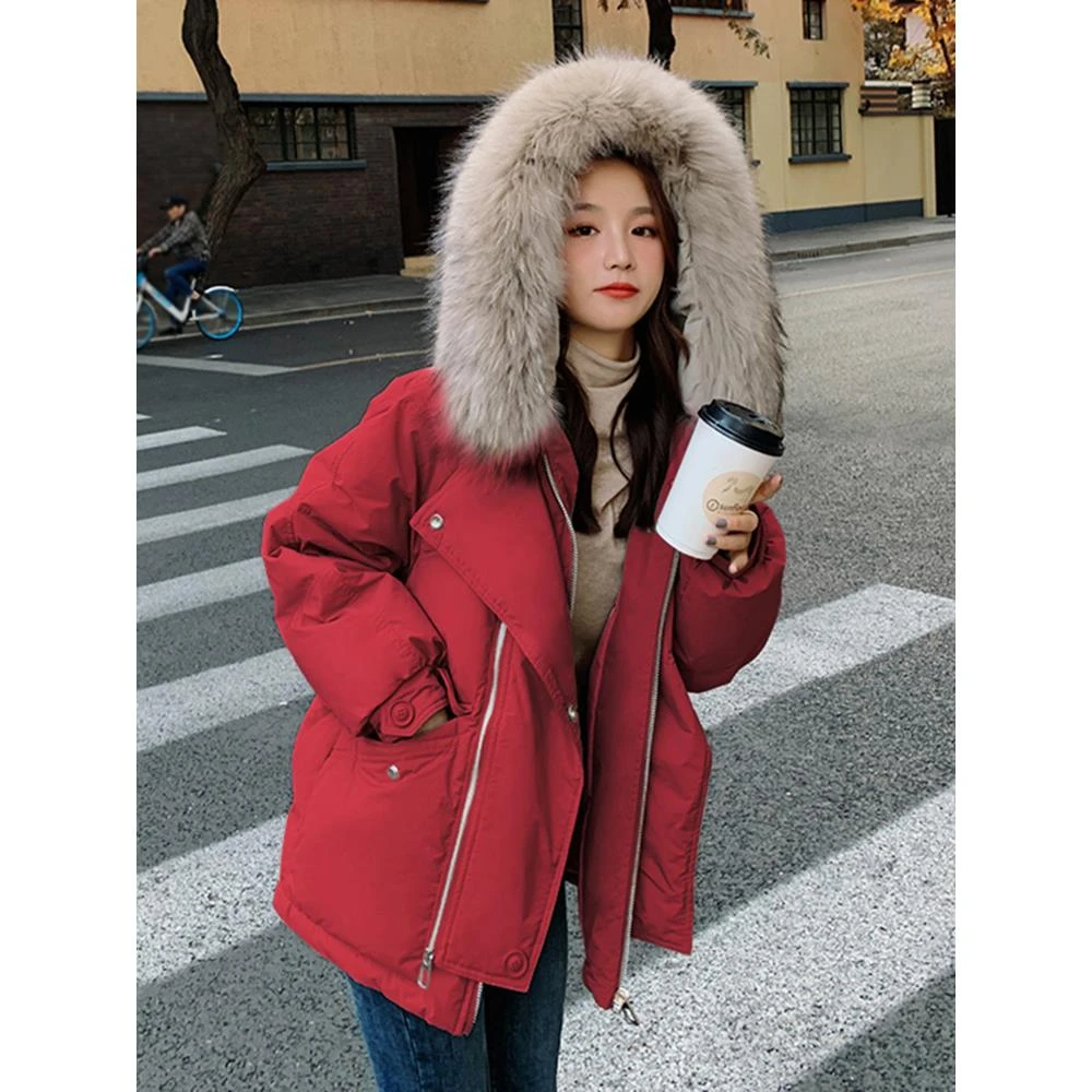 高级感超好看红色大毛领羽绒服女冬2025新款本命年独特漂亮厚外套