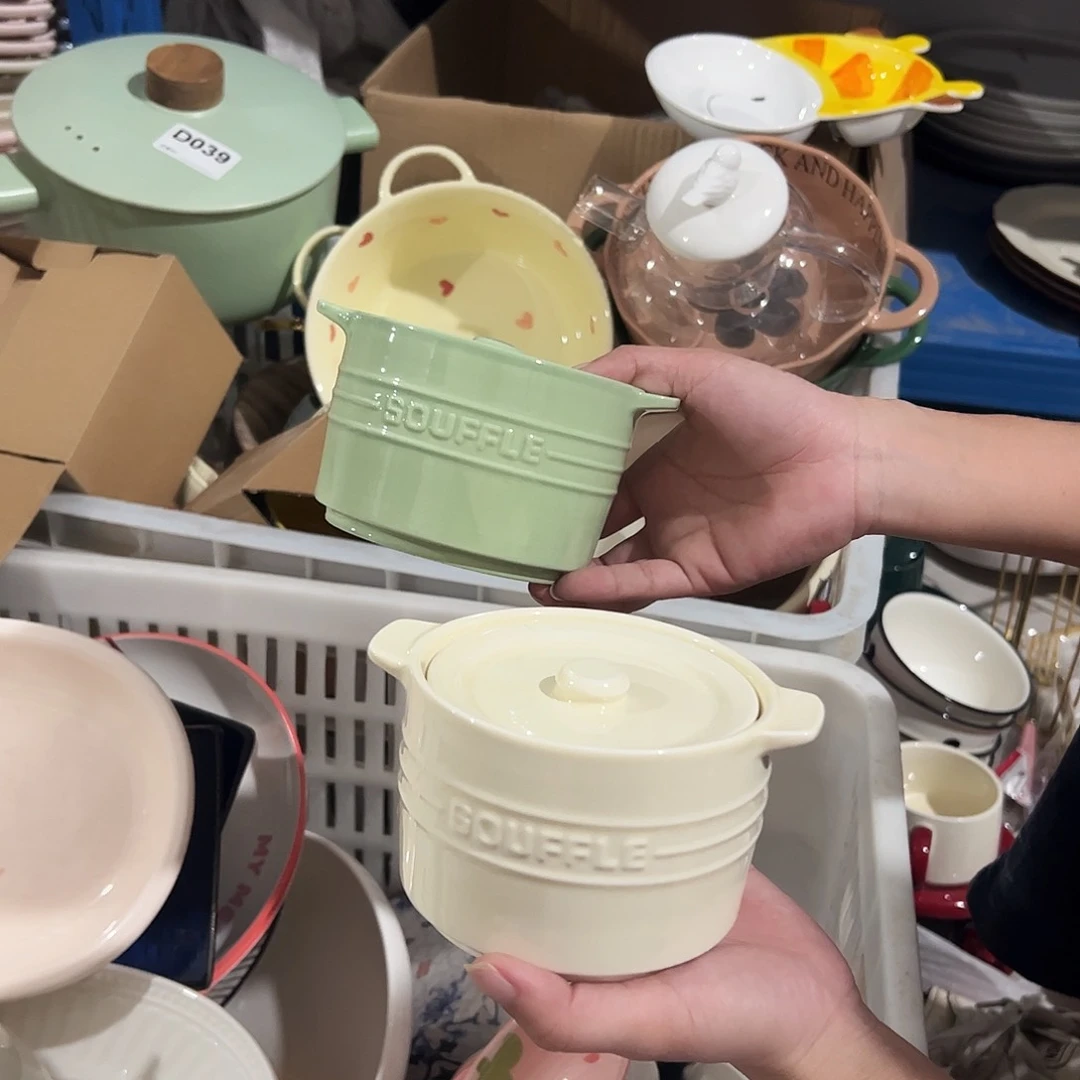 瓷片炖盅酷彩两个绿色黄色