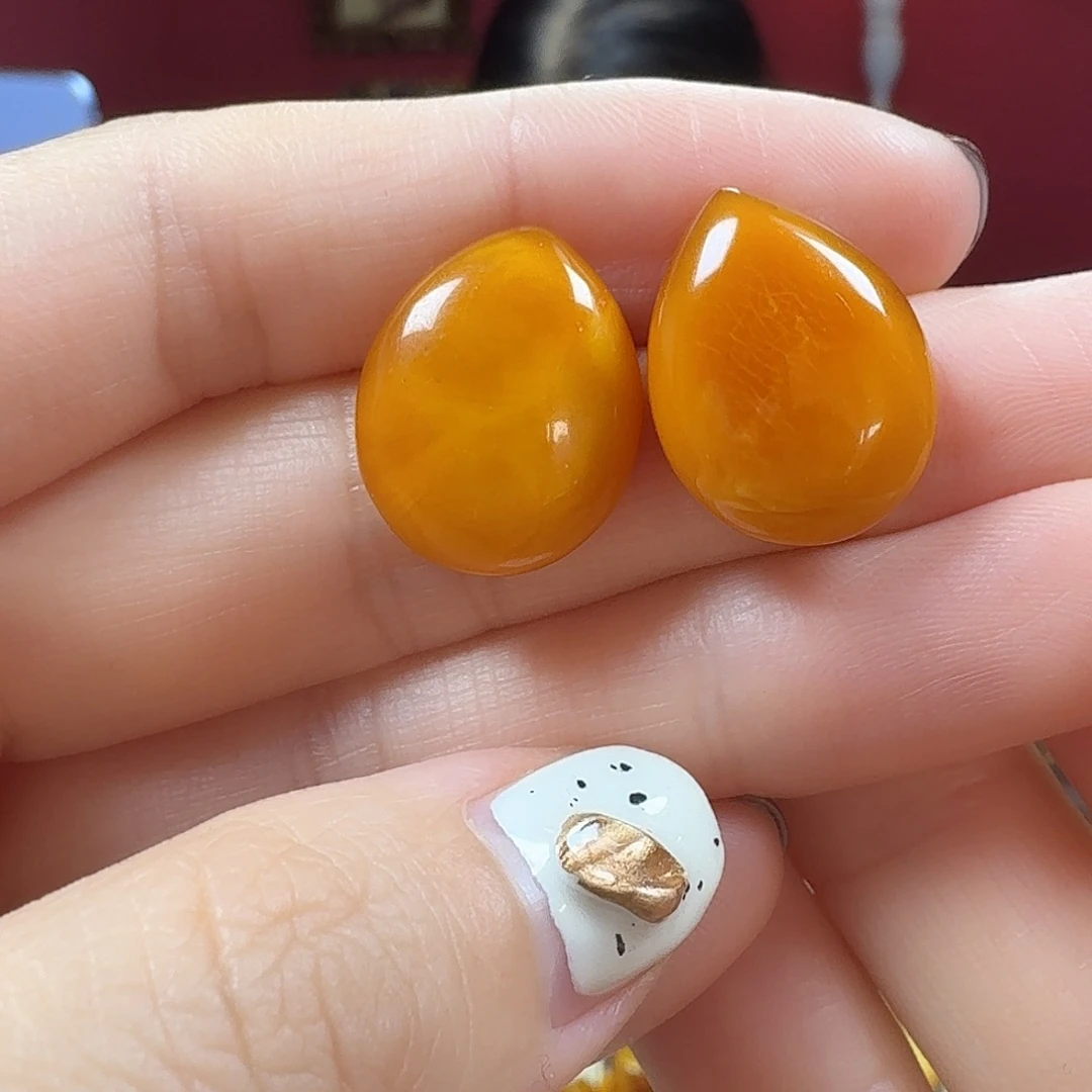 蜜蜡银S925镶嵌耳饰耳钉